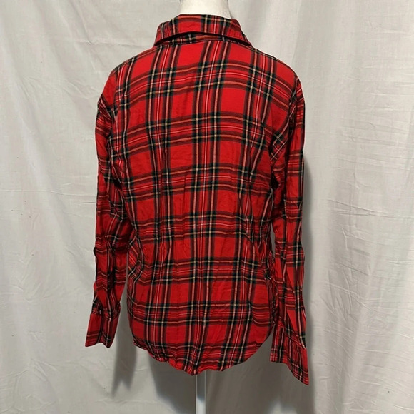 Victoria's Secret red green yellow white plaid oversized pajama top size small - Picture 2 of 3